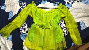 Off-Shoulder Sheer Lime Green Top