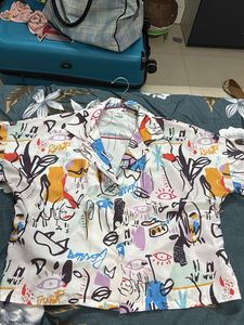 Abstract Print Button-Up Shirt &amp; Pants Set