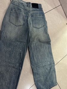 Sparkly Wide-Leg Denim Jeans