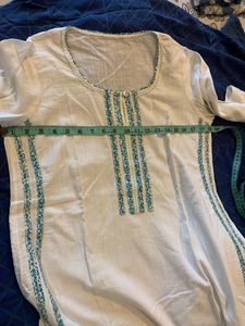 Pure Cotton White Kurti Light Embroidered