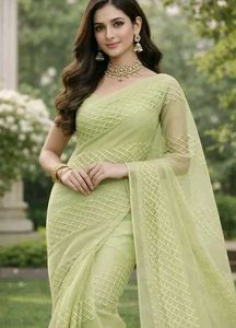 Light Green Embroidered Saree