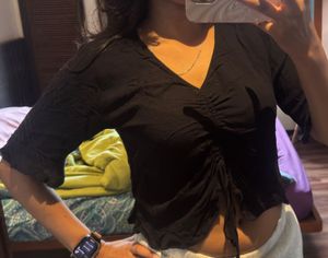 Black Ruched V-Neck Top