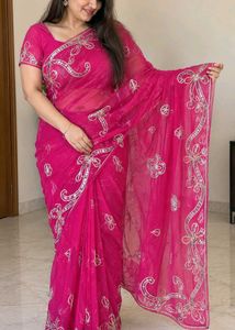 Stunning Pink Embroidered Saree