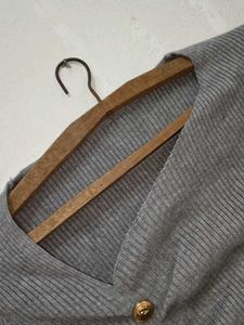 Grey Ribbed Button Detail Sweater
