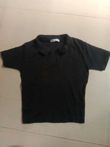 Classic Black Ribbed Polo T-Shirt