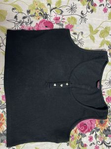 Black Ribbed Henley Tank Top
