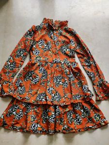 Printed Layered Sleeve Details Short Dress