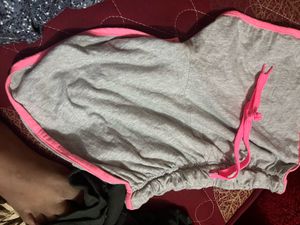 Comfy Grey Pajama Shorts with Pink Trim