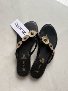 Stylish Black &amp; Gold Embellished Flip-Flops