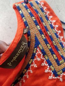 Orange Embroidered Kurta Top