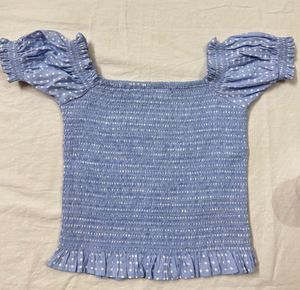 Cute Blue Smocked Polka Dot Top