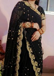 Elegant Black Embellished Saree