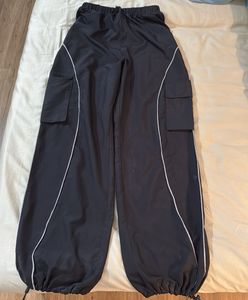 Black Parachute Pants with White Piping