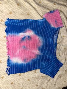 Blue Pink Tie-Dye Smocked Crop Top