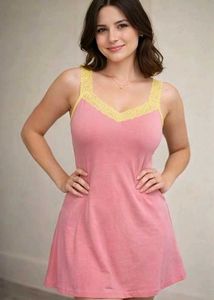 Pink Lace Trim Slip Dress
