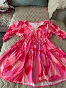 Vibrant Pink Floral Print Tiered Mini Dress