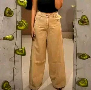Cream Wide Leg Jeans