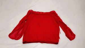 Chic Red Cold Shoulder Tie-Sleeve Top