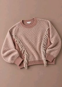 DUSTY ROSE AND CREAM GEOMETRIC KNIT SWEATER