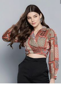 Trendy Printed Wrap Crop Top