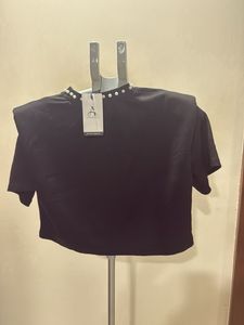 Chic Black Pearl Embellished Top