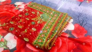 Red Embellished fish cut state lehanga
