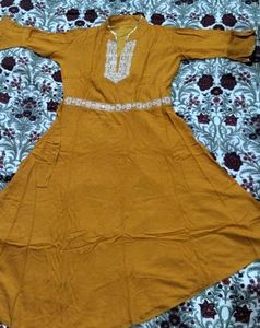 Elegant Mustard Kurta with Embellishments