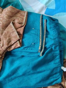 Brown Embroidered Kurta with pazami and dupatta