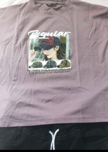 Graphic Print T-Shirt &amp; cargo jeans set for Women