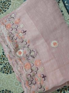 Elegant Pink Saree with Embellished Border