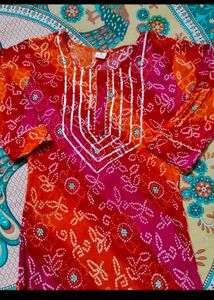 Vibrant Bandhani Kurta Set with Embellishment