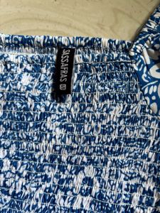 Blue Floral Midi Dress, size S, stretchable.