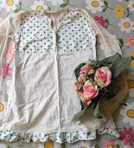 💙 Cute White & Blue Polka Dot Kurti