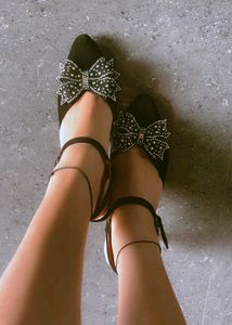 Bow Accent Ankle Strap Flats