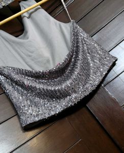 Ginger Sequin Halter Neck Silver Crop Top