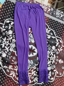 Purple Lace Trim Leggings