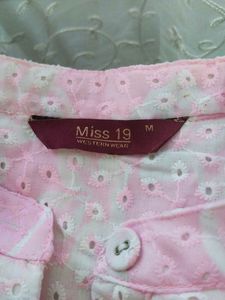 Pink &amp; White chikankari short Kurti