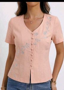 Embroidered Button-Up Blouse