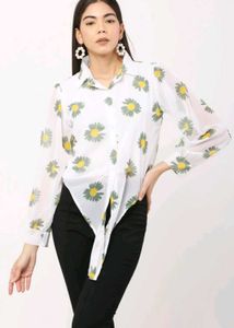 Daisy Print see through crop shirt