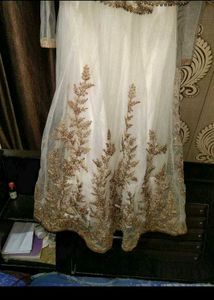 Elegant beigee &amp; Gold Embroidered gown