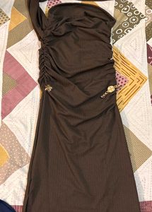 Elegant Brown Maxi Dress With Scarf