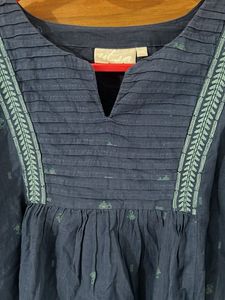 Embroidered Navy Blue Tunic Top