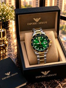 EMPORIO ARMANI – GREEN DIAL TWO-TONE WATCH ⌚💚