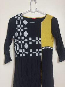 W for women Stylish Black Kurta with Yellow Accent