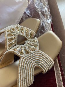 Embellished Gold Flat Sandals