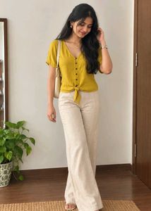 Yellow Button-Up Tie-Front Top