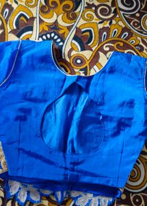 "Royal Blue Designer Blouse with Heavy Golden Embr