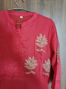 Coral Kurta with Gold Embroidery