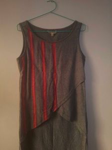 Chic Grey Sleeveless Dress with Vertical Stripe
