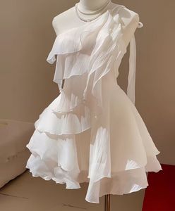 White Ruffled One-Shoulder Mini Dress